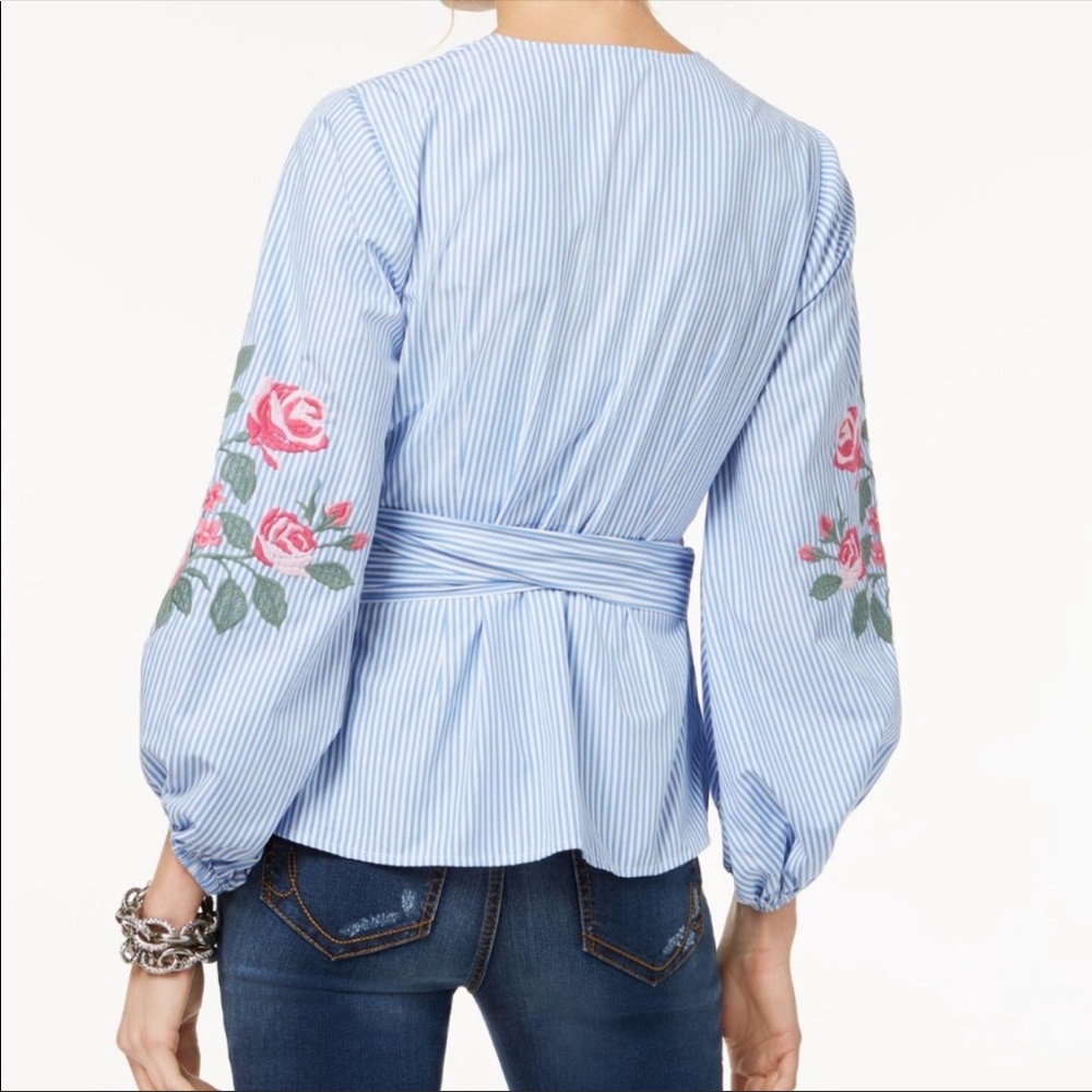 I.N.C. Embroidered Striped Blouse Top